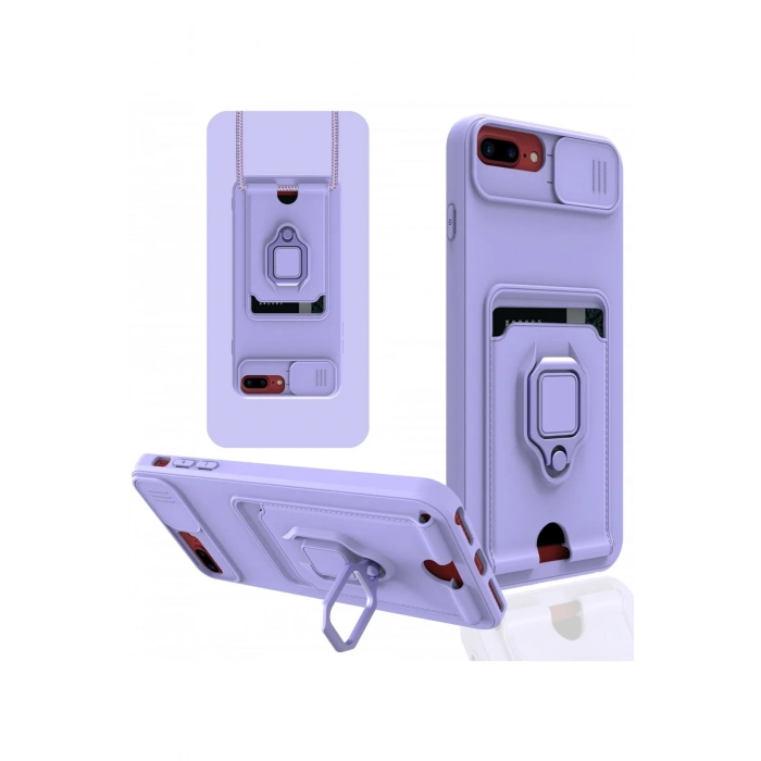 iPhone 7 Plus Kılıf Zuma Kartvizitli Yüzüklü Silikon - Lila
