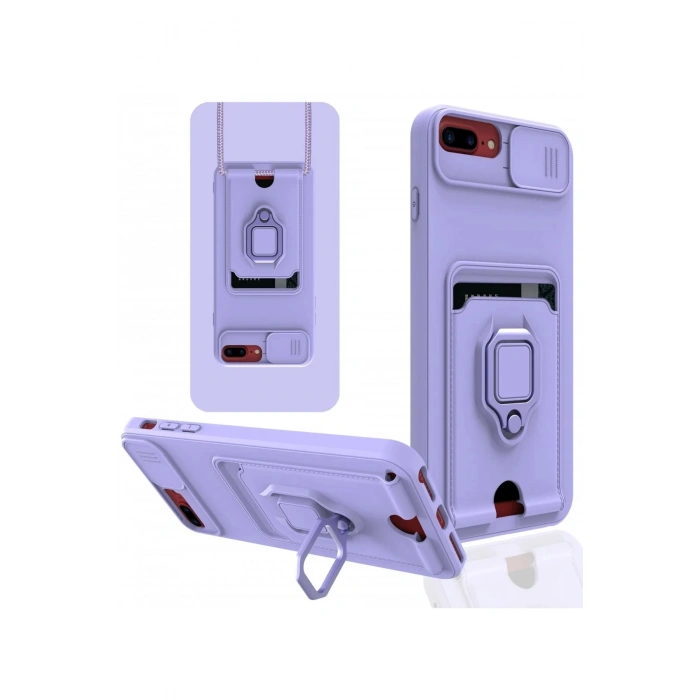 iPhone 7 Plus Kılıf Zuma Kartvizitli Yüzüklü Silikon - Lila