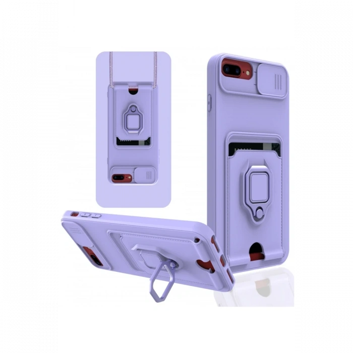 iPhone 7 Plus Kılıf Zuma Kartvizitli Yüzüklü Silikon - Lila