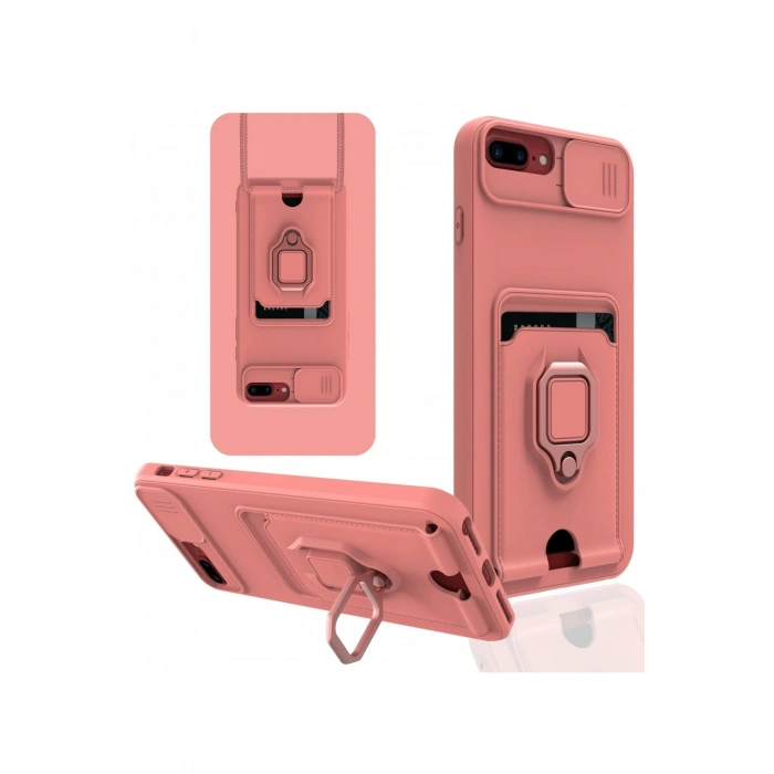 iPhone 7 Plus Kılıf Zuma Kartvizitli Yüzüklü Silikon - Pembe