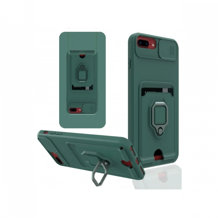 iPhone 7 Plus Kılıf Zuma Kartvizitli Yüzüklü Silikon - Yeşil