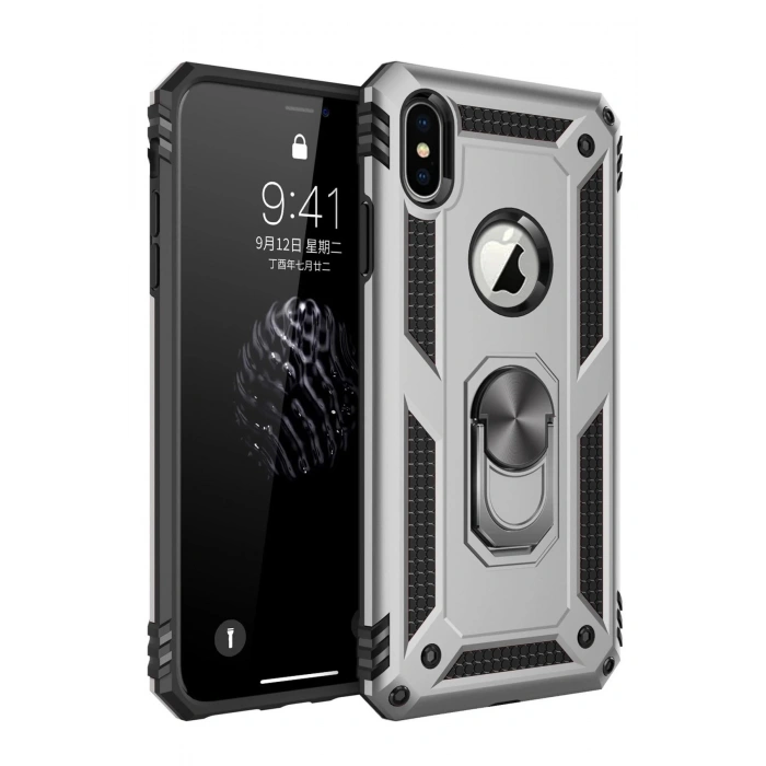 iPhone X Kılıf Sofya Yüzüklü Silikon Kapak - Gümüş