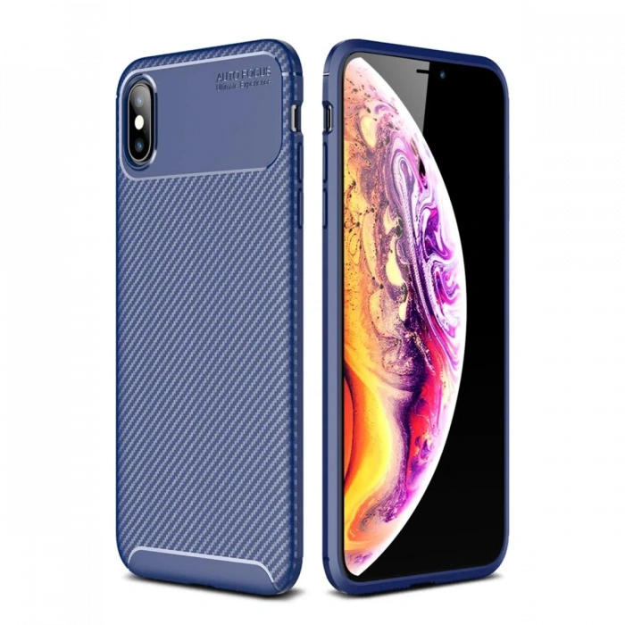 iPhone XS Max Kılıf Auto Focus Karbon Kapak - Lacivert