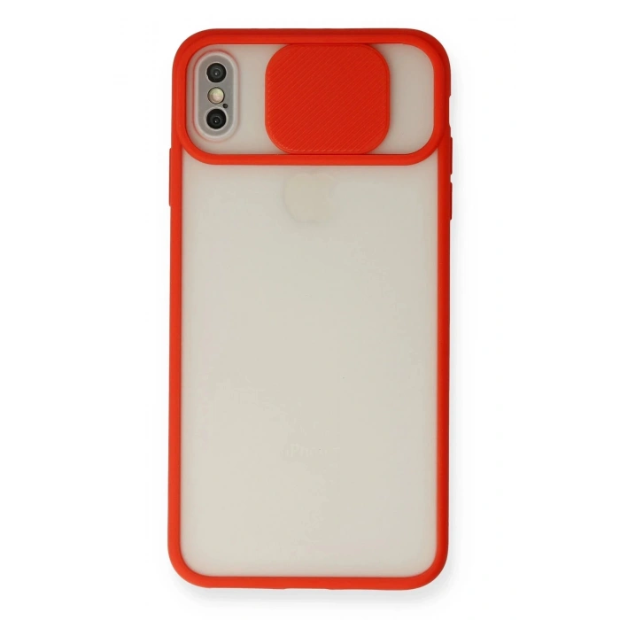 iPhone XS Max Kılıf Palm Buzlu Kamera Sürgülü Silikon - Kırmızı
