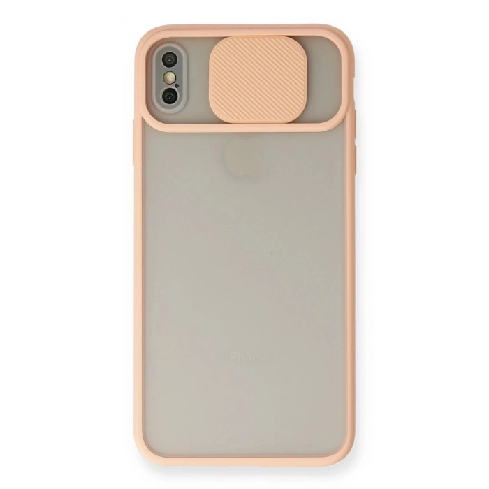 iPhone XS Max Kılıf Palm Buzlu Kamera Sürgülü Silikon - Pembe