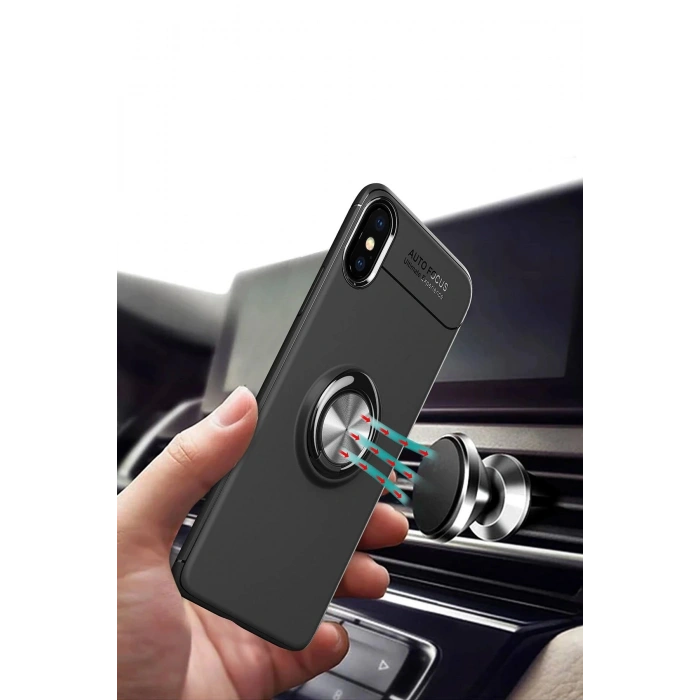 iPhone XS Max Kılıf Range Yüzüklü Silikon - Siyah
