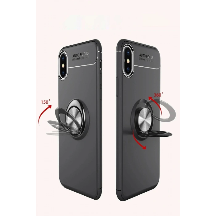 iPhone XS Max Kılıf Range Yüzüklü Silikon - Siyah-Gold