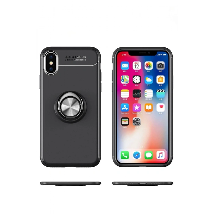 iPhone XS Max Kılıf Range Yüzüklü Silikon - Siyah-Gold