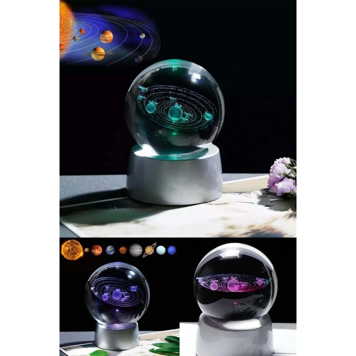 Işıklı Cam Küre Güneş Sistemi Saat Pilli