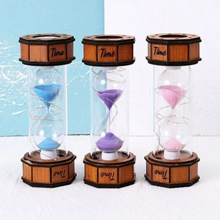 Işıklı Dekoratif Ahşap Kum Saati