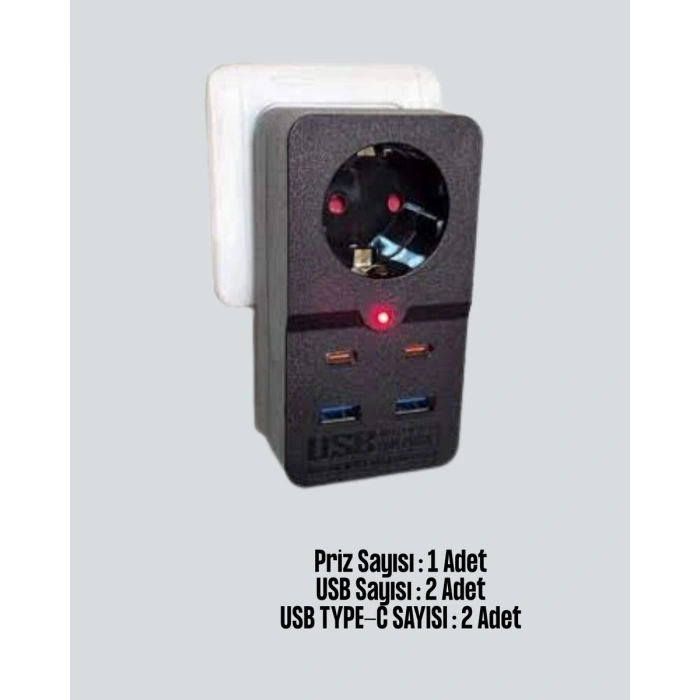 Isıya Dayanıklı Pc Gövdeli Akım Korumalı Priz 4 Usb