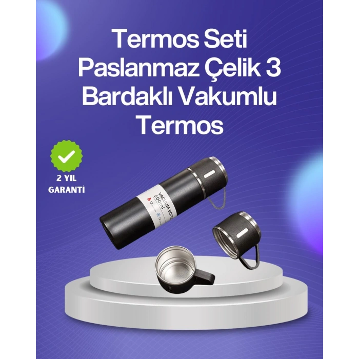Isıyı Uzun Süre Koruyan 500 Ml Termos Seti | Çelik Gövde 2 Bardaklı Hediye Kutulu