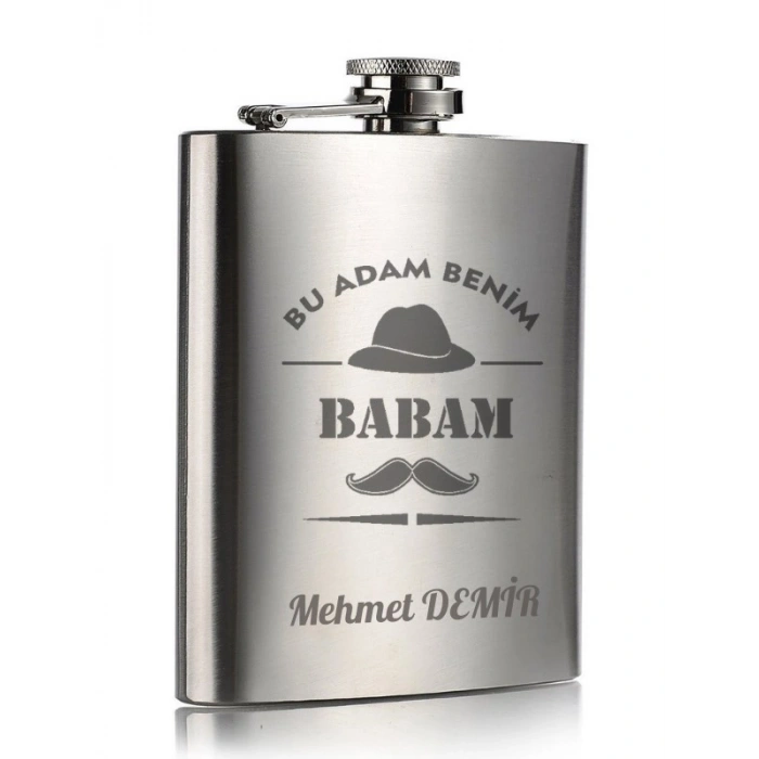İsme Özel Kral Babam 9 Oz  Çelik Cep Matarası 266 Ml İçecek Cep Matarası Babaya Hediye