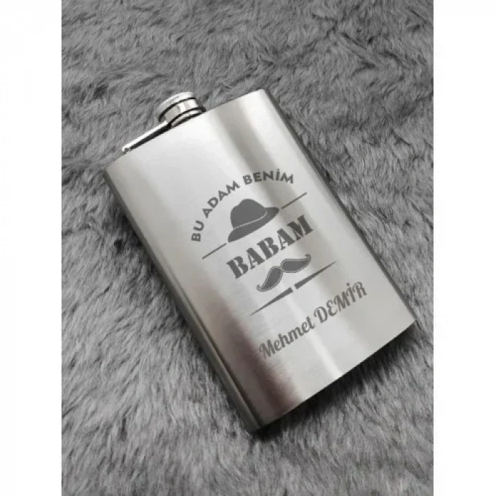 İsme Özel Kral Babam 9 Oz Çelik Cep Matarası 266 Ml İçecek Cep Matarası Babaya Hediye