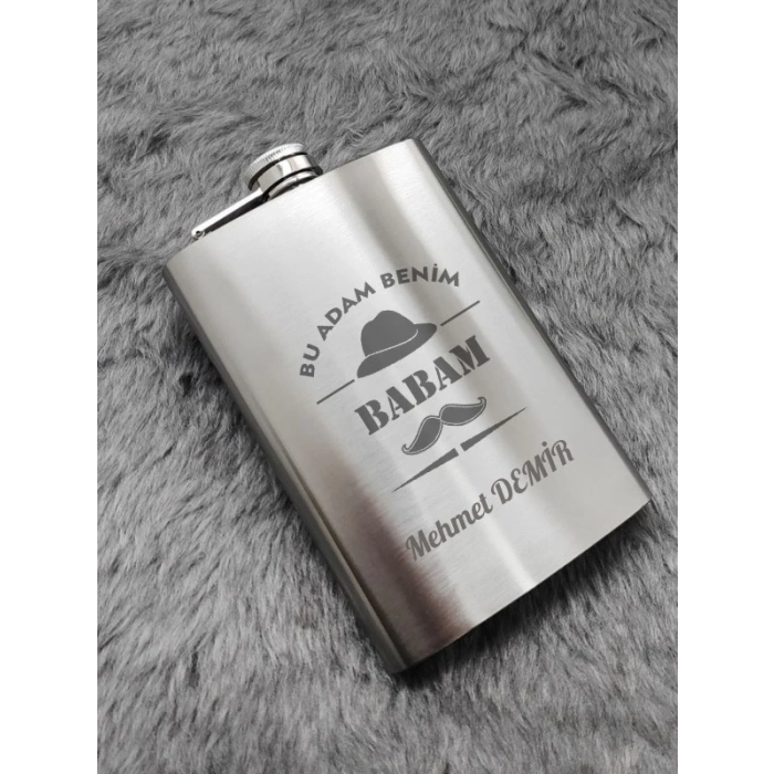 İsme Özel Kral Babam 9 Oz  Çelik Cep Matarası 266 Ml İçecek Cep Matarası Babaya Hediye