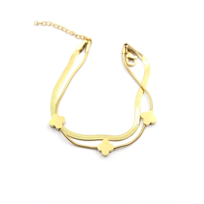 İtalyan Zincir Çoklu Yonca Bileklik - Altın