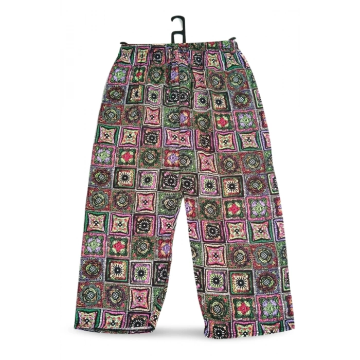 İthal Viskon Geniş Paça Şık Etnik Otantik Desenli Pantolon -  - Desen1