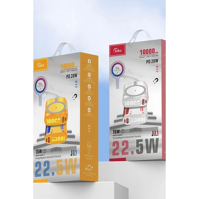 J31 10.000 mAh 20W PD Magsafe Powerbank - Beyaz