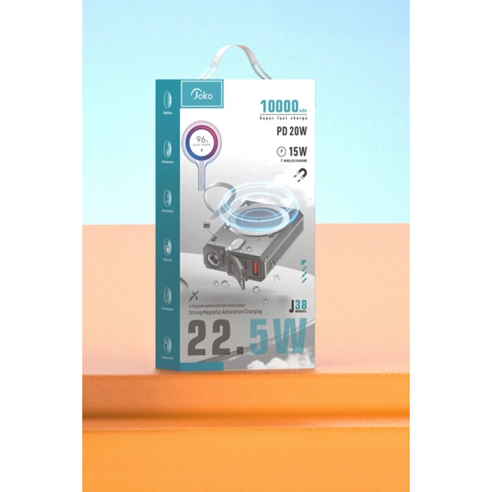 J38 10.000 mAh 20W PD Led Işıklı Magsafe Powerbank - Turuncu