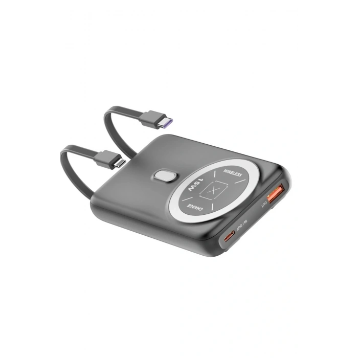 J39 10.000 mAh 20W PD Dahili Kablolu Magsafe Powerbank - Siyah