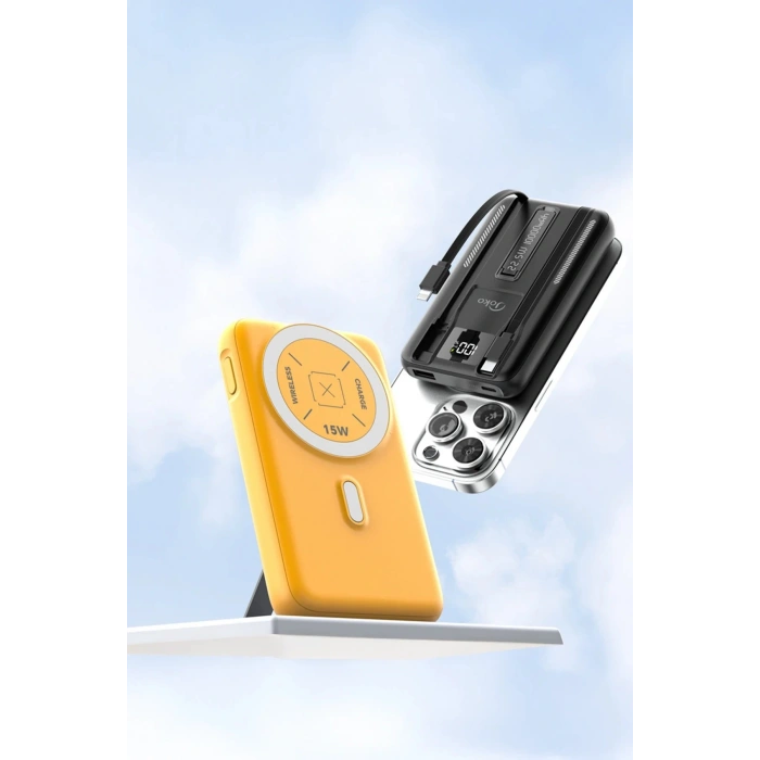 J39 10.000 mAh 20W PD Dahili Kablolu Magsafe Powerbank - Turuncu