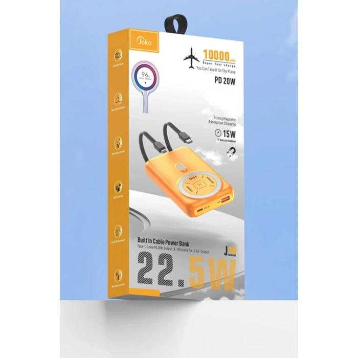 J39 10.000 mAh 20W PD Dahili Kablolu Magsafe Powerbank - Turuncu