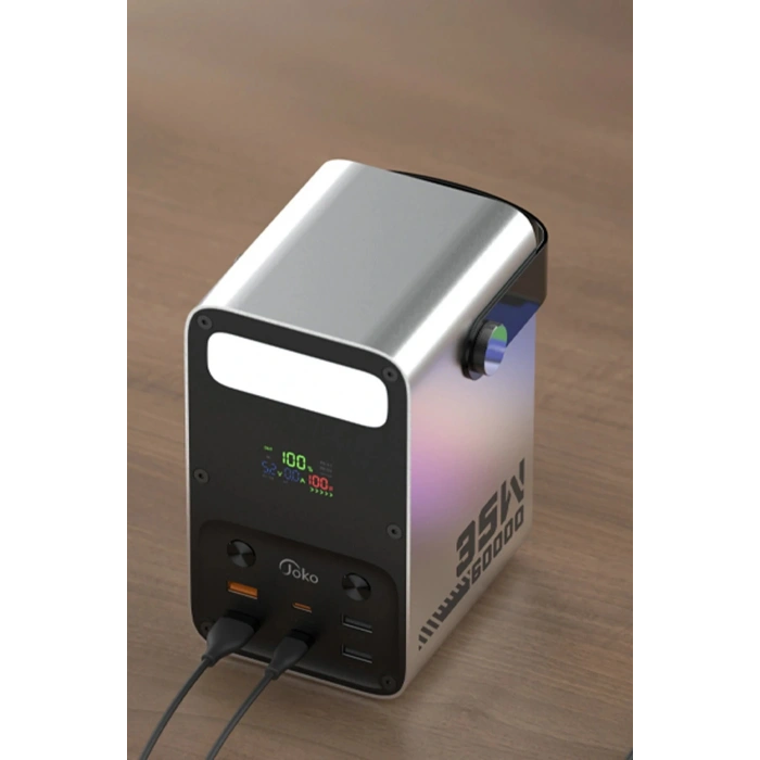 J51 60.000 mAh Dijital Sarj Göstergeli Led Işıklı 35W PD Powerbank - Gümüş