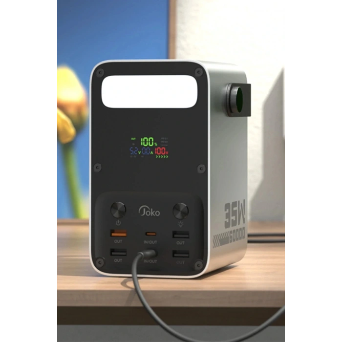 J51 60.000 mAh Dijital Sarj Göstergeli Led Işıklı 35W PD Powerbank - Gümüş