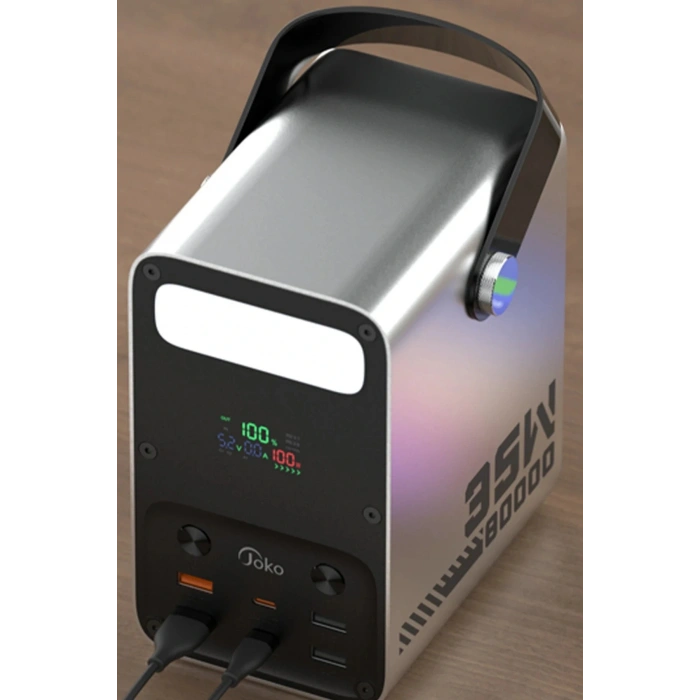 J52 80.000 mAh Dijital Şarj Göstergeli Led Işıklı 35W PD Powerbank - Gümüş