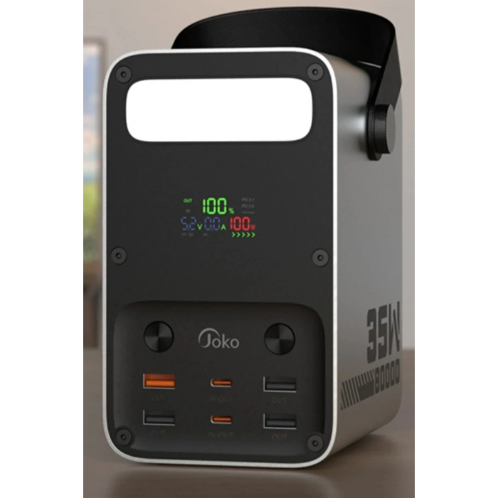 J52 80.000 mAh Dijital Şarj Göstergeli Led Işıklı 35W PD Powerbank - Gümüş