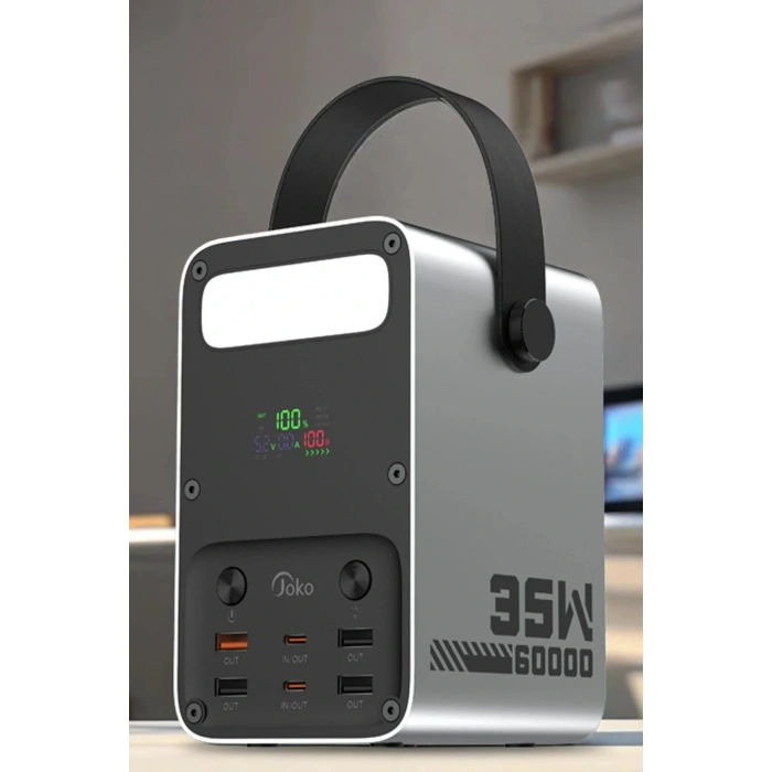 J52 80.000 mAh Dijital Şarj Göstergeli Led Işıklı 35W PD Powerbank - Gümüş