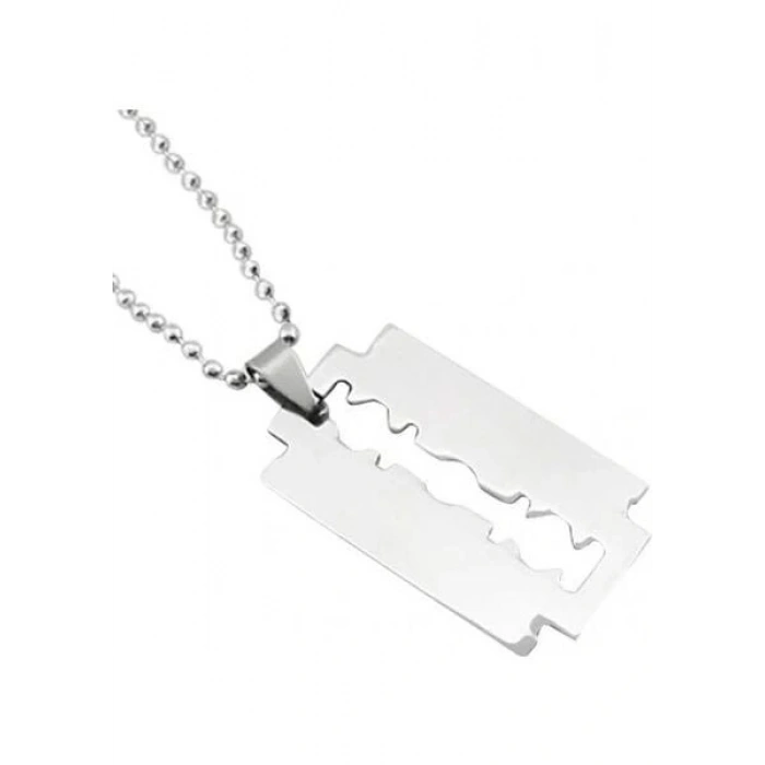 Jilet Çelik Kolye - Jilet Model Paslanmaz Gümüş Renk Çelik Kolye