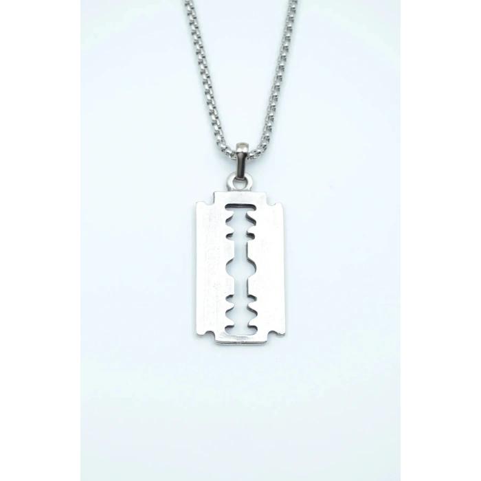 Jilet Çelik Kolye - Jilet Model Paslanmaz Gümüş Renk Çelik Kolye