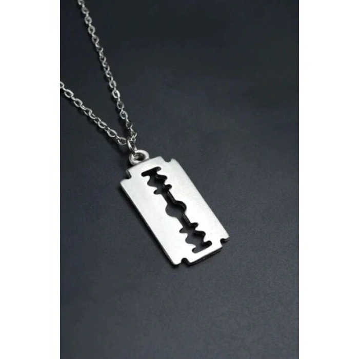 Jilet Çelik Kolye - Jilet Model Paslanmaz Gümüş Renk Çelik Kolye