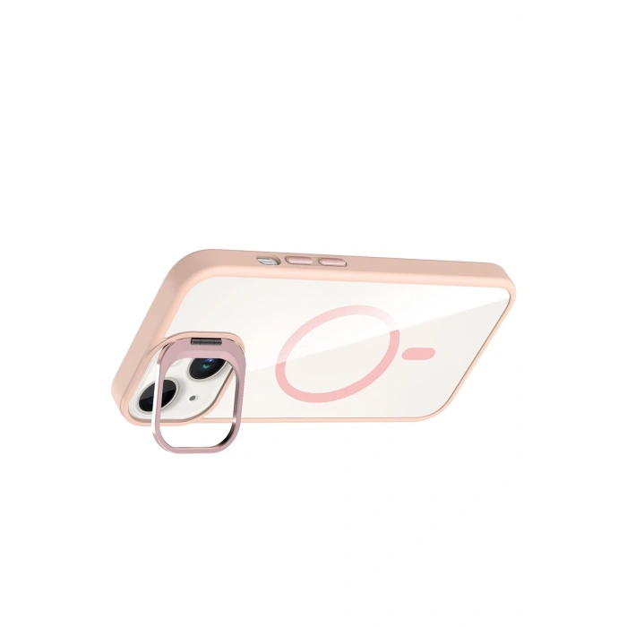  Apple iPhone 15 Plus Remim Lensli Magsafe Standlı Kapak - Pembe