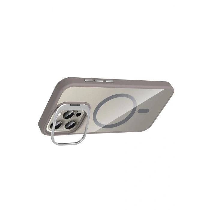  Apple iPhone 15 Pro Max Remim Lensli Magsafe Standlı Kapak - Titan Gri