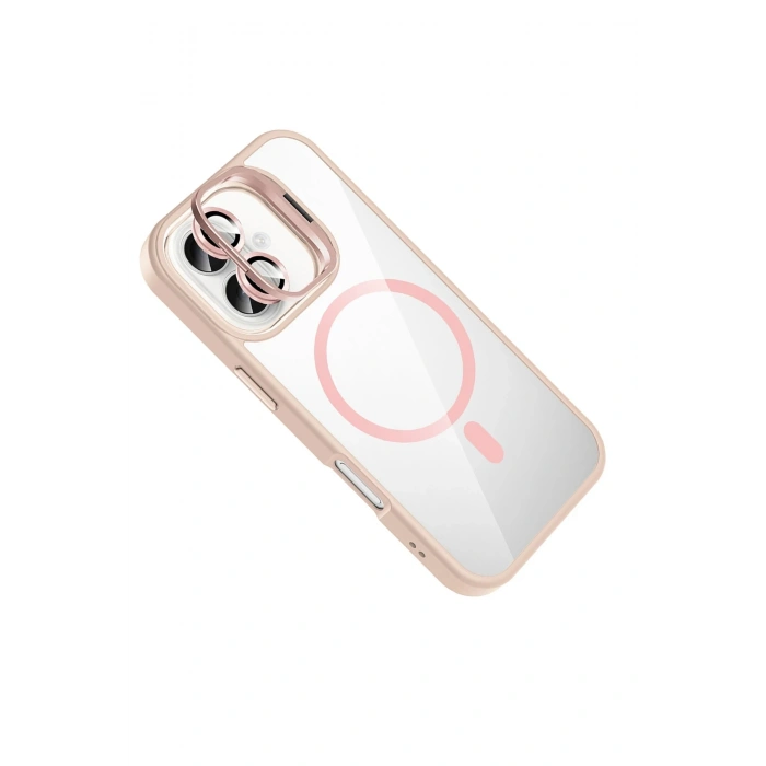  Apple iPhone 16 Plus Remim Lensli Magsafe Standlı Kapak - Pembe