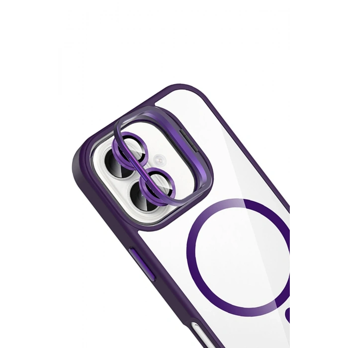  Apple iPhone 16 Remim Lensli Magsafe Standlı Kapak - Derin Mor