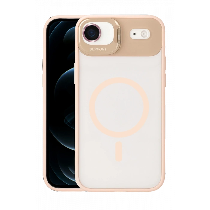  Apple iPhone 17 Air Remim Lensli Magsafe Standlı Kapak - Pembe