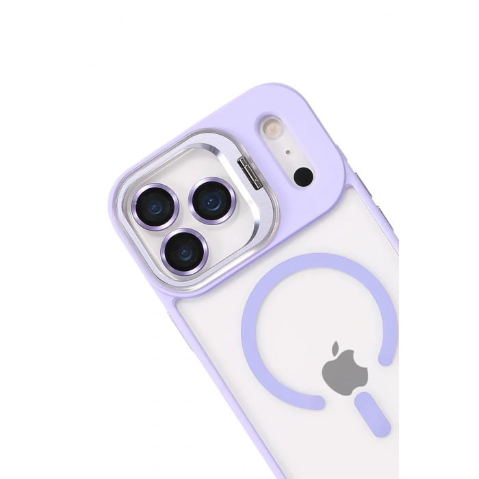  Apple iPhone 17 Pro Max Remim Lensli Magsafe Standlı Kapak - Lila
