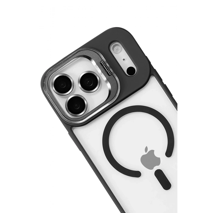  Apple iPhone 17 Pro Max Remim Lensli Magsafe Standlı Kapak - Siyah