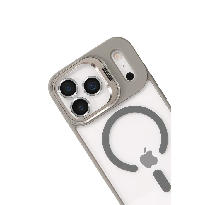  Apple iPhone 17 Pro Max Remim Lensli Magsafe Standlı Kapak - Titan Gri