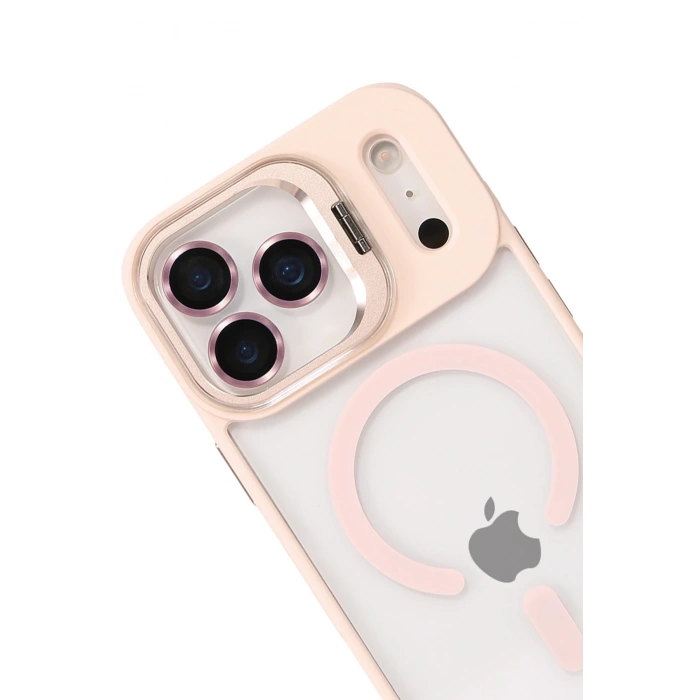  Apple iPhone 17 Pro Remim Lensli Magsafe Standlı Kapak - Pembe