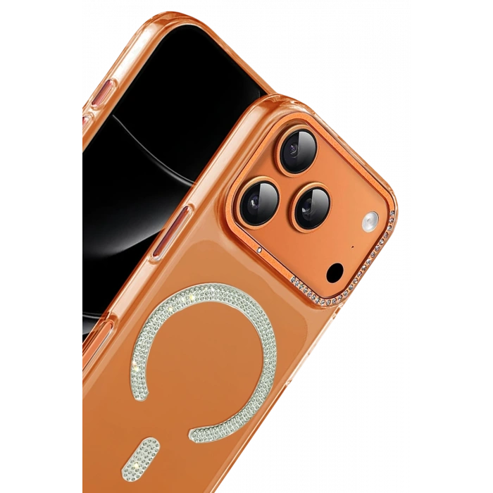  Apple iPhone 17 Pro Tash Diamond Magsafe Kapak - Turuncu