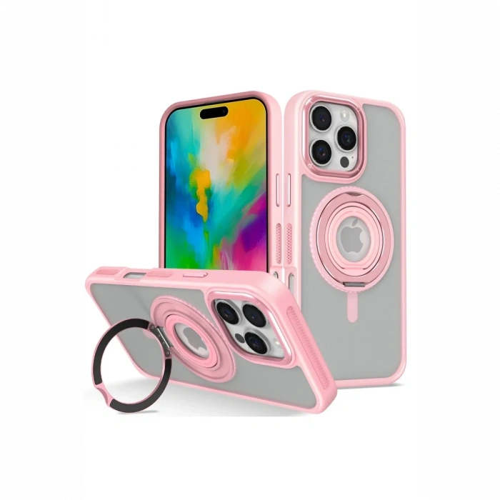  iPhone 16 Pro Max Banza Magsafe Standlı Kapak - Pembe