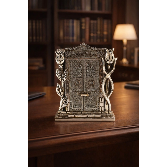 Kâbe Kapısı Figürü – Silver Renk Dekoratif Biblo | Manevi ve Anlamlı Hediye 25 cm