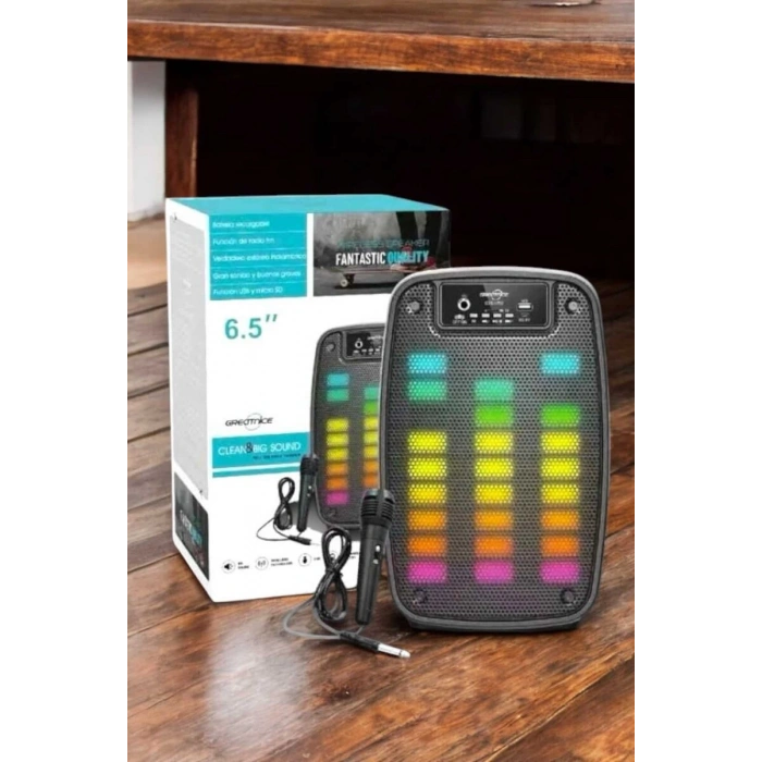 Kablosuz Bluetooth Hoparlör Taşınabilir 6.5 İnç Led Işık Kareoke