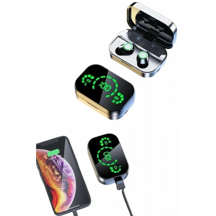Kablosuz Bluetooth Kulaklık Çift Telefon Destekli Powerbankli Dijital Göstergeli