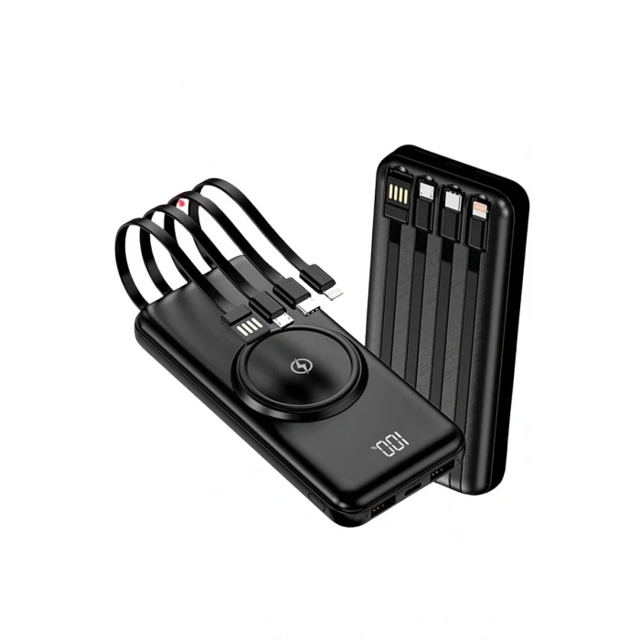 Kablosuz Çoklu Şarj Girişli 10.000 Mah Kablolu Powerbank Taşınabilir