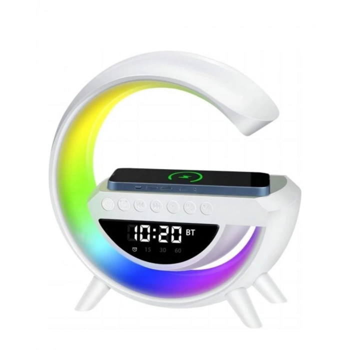 Kablosuz Şarjlı Led Işıklı Masa Saati Bluetooth Hoparlör Alarm Fonksiyonlu